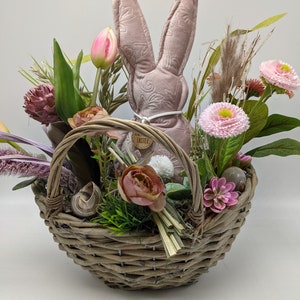 Easter set spring set silk flowers bunny bellis tulips ranuncles basket pink