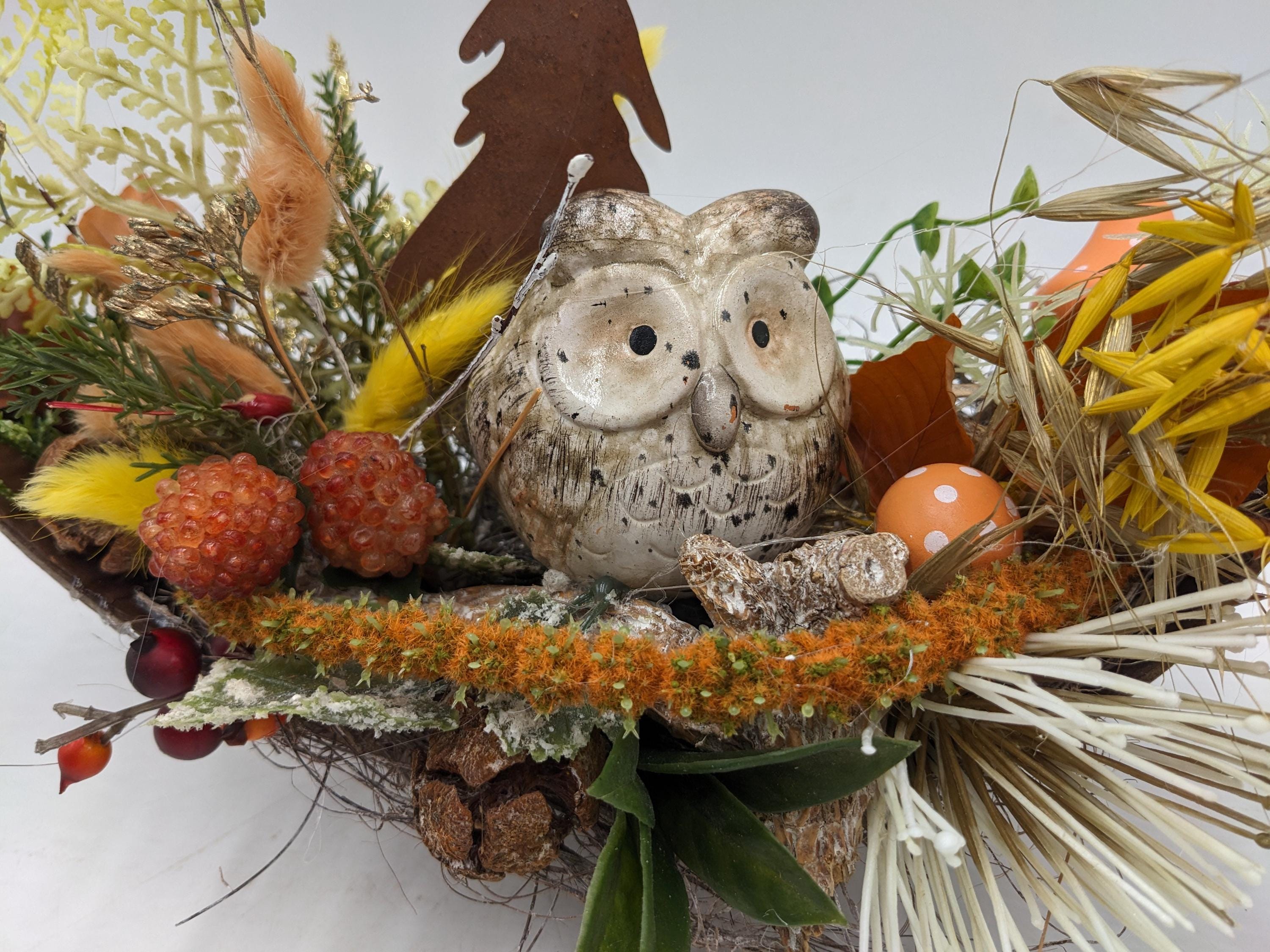 秋のアレンジメント フクロウ 錆色 モミ オレンジ - Etsy 日本