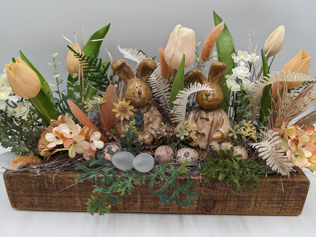 Easter Arrangement Bunny Tulip Fern Apricot - Etsy