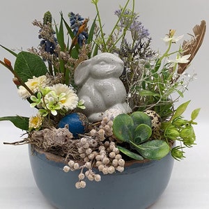 Easter Arrangement Spring Arrangement Flower Arrangement Succulent Rabbit Eggs Hyacinths Blue
