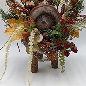 Autumn Arrangement Autumn Decoration Hedgehog Mushroom Apple Berries Grasses Orange Green