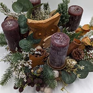 Christmas Arrangement Advent Wreath Advent Arrangement Owl Star Cone Candle Eucalyptus Berries Fir Gold Green