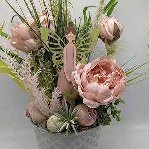 Summer Arrangement Table Arrangement Summer Decoration Silk Flowers Elf Peon Roses Grass pink