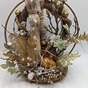 Spring arrangement Easter arrangement Table arrangement Led snail egg feather rabbit magnolia berries grasses gold nature
