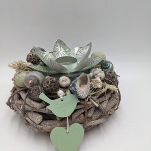 Summer arrangement Maritim tea light shell grass mint