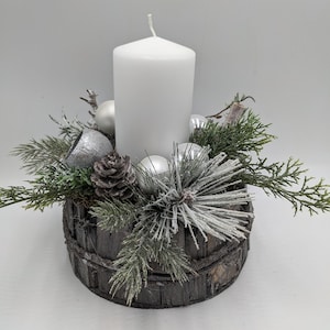 Christmas arrangement candle ball fir white