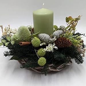 Christmas arrangement Advent wreath Advent arrangement cone candle heather fir mint green