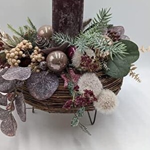 Christmas arrangement Advent wreath Advent arrangement ball star cone candle berries leaves fir dark red pink cream