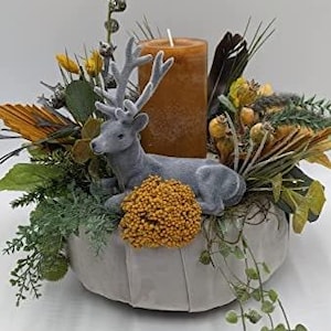 Christmas arrangement Advent wreath Advent arrangement deer candle berries grasses grey ochre mustard