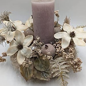 Christmas Arrangement Advent Wreath Advent Arrangement Ball Candle Magnolia Berries Grasses Cream Rose
