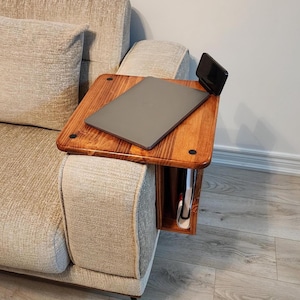 Sofa Armrest Tray, Handmade of Solid wood, Adjustable width and configurable, with Rounded Corners