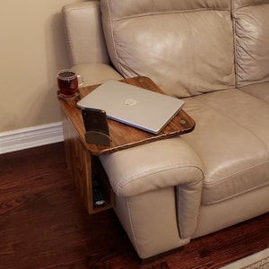 Handmade Solid Wood Sofa Arm Tray: Multifunction, Adjustable Laptop Table for Wide Arms with phone/tablet holder