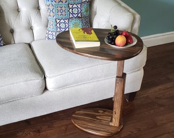 Handmade Serving Table, Solid Wood, Adjustable Height side/overbed Table