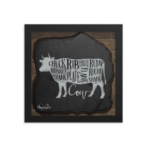 Cow Butcher Cuts Framed Picture | Butcher Guide Wall Art | BBQ Poster