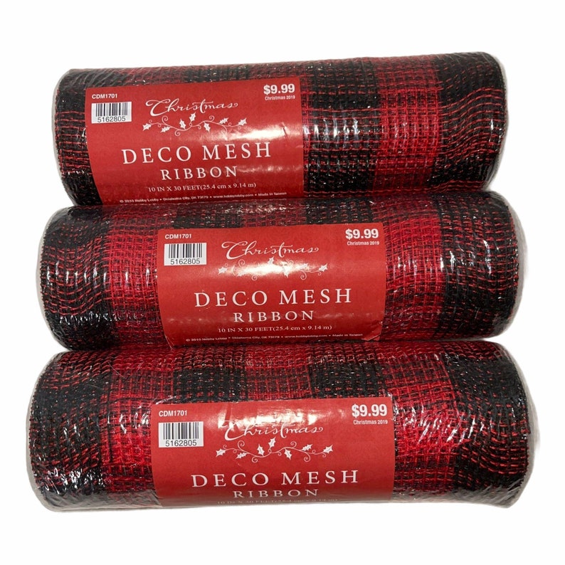 Hobby Lobby Deco Mesh Red Black Check Christmas Ribbon Etsy
