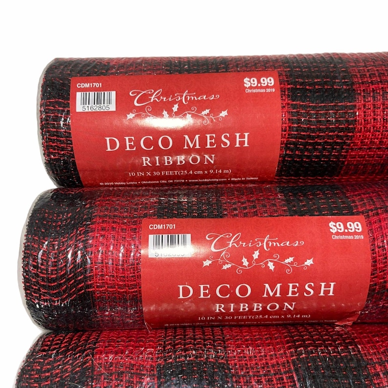Hobby Lobby Deco Mesh Red Black Check Christmas Ribbon  Etsy