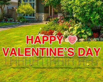 Lettres de qualité supérieure de 38,1 cm Happy Valentine&#39;s Day Yard Card avec piquets en métal – Fabriquées à partir de plastique ondulé – Résistantes aux intempéries
