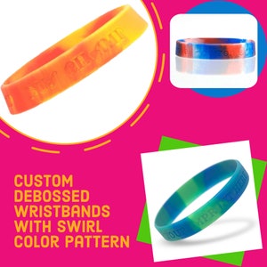 Custom Debossed Wristbands - Swirl Colors | Personalized Wristbands | Event Wristbands | Custom Debossed Silicone Bracelets