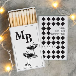 Custom Wedding Matches Box, Personalized Matchboxes, Champagne Checkered Match| Custom Wedding Favors, Custom Matches - MB33