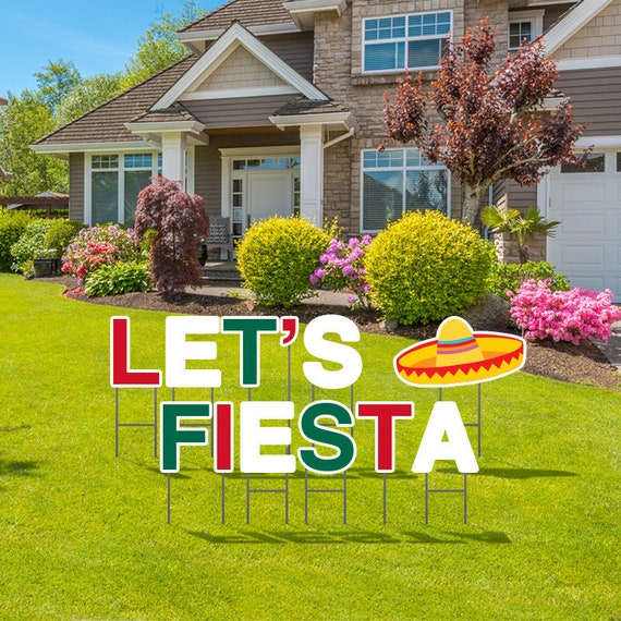 Premium 15" Let's Fiesta Yard Card Letters with Metal Stakes - Made from Corrugated Plastic - Weather