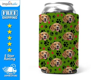 Your Pet Dog or Puppy & Paw Can Coolers | Custom Printed Beverage Coolers | Personalized Drink Coolers | Party Favors | Canine Custom Cooler