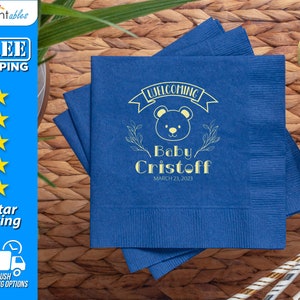 Custom Baby Shower Napkins | Personalized Baby Napkins | Welcoming Baby Napkins | Personalized Beverage Napkins - BBN15