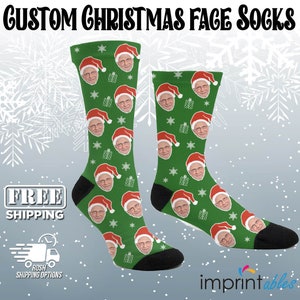 Custom Christmas Santa Hat Face Socks | Add A Face to These Unique One of a Kind Socks | Funny Face Socks Make a Great Gift