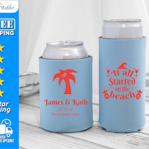 Custom Wedding Favors, Beach Wedding Can Coolers, Rehearsal Dinner Can Coolers, Beach Wedding Reception Favors  - C5