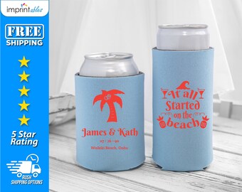 Custom Wedding Favors, Beach Wedding Can Coolers, Rehearsal Dinner Can Coolers, Beach Wedding Reception Favors  - C5