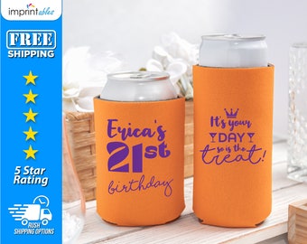 Birthday Can Coolers, 21st Birthday Can Coolers, Custom Party Favors, Personalized Can Coolers, Personalized 21st Can Coolers - BC1