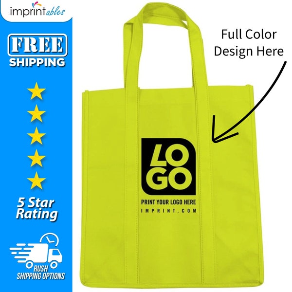 Full Color Small Grocery Tote Bags, Logo Bag, Promotional Tote Bag, Personalized Logo Tote Bag, Small Wedding Tote, Small Shopper, Bulk Bags