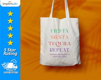 Bachelorette Tote Bags, Personalized Tote Bags, Custom Cotton Bag, Bachelorette Party Favors | Fiesta Siesta Tequila Repeat