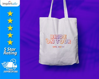 Custom Bride Tote Bags, Personalized Tote Bags, Custom Bag for Bride, Bridal Tote Bags, Wedding Tote Bags | Bride On Tour Tote