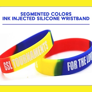 Custom Ink Injected Color Block Segmented Silicone | Personalized Wristbands | Event Wristbands | Custom Ink Injected Silicone Bracelets