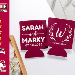 Custom Wedding Can Coolers | Personalized Name Wedding Coolers| Custom Party Favors | Rehearsal Dinner Favors - C1