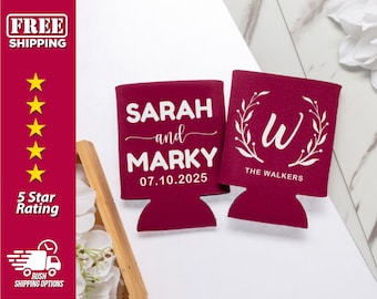 Custom Wedding Can Coolers | Personalized Name Wedding Coolers| Custom Party Favors | Rehearsal Dinner Favors - C1