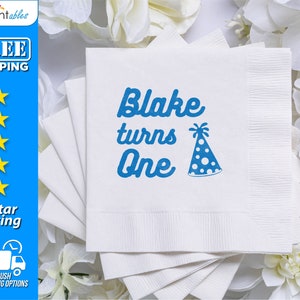 Custom 1st Birthday Party Napkins | Personalized Beverage Napkins | Turns One Birthday Napkins | Personalized First Birthday Napkins - BN16
