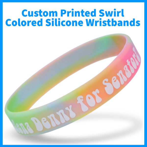 Swirl Custom Printed Wristbands | Personalized Wristbands | Event Wristbands | Custom Printed Silicone Bracelets | Birthday Parties | Favors