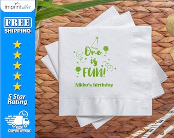 Custom 1st Birthday Party Napkins | Personalized Beverage Napkins | One is Fun Birthday Napkins | Personalized First Birthday Napkins - BN15