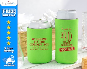 40th Birthday Can Coolers, Custom Party Favors, Custom Birthday Can Coolers, Personalized Can Coolers, Golden Age Can Cooler- BC3
