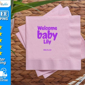 Custom Baby Shower Napkins | Custom Party Napkins | Welcome Baby Napkins | Personalized Cocktail Napkins - BBN5