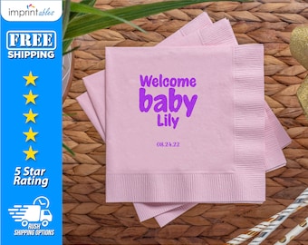 Custom Baby Shower Napkins | Custom Party Napkins | Welcome Baby Napkins | Personalized Cocktail Napkins - BBN5