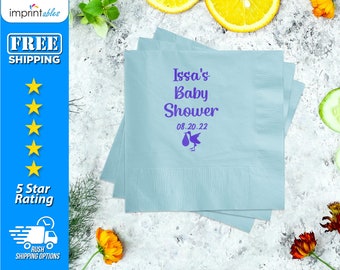 Custom Baby Shower Napkins | Stork Delivering Baby Napkins | Personalized Baby Napkins | Personalized Luncheon Napkins- LBBN4