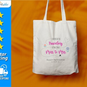 Bachelorette Tote Bags, Personalized Bridal Tote Bags, Custom Cotton Bag, Bachelorette Party Favors | Miss to Mrs. Tote Bag