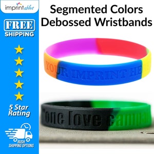 Custom Debossed Wristbands - Segmented Colors | Personalized Wristbands | Event Wristbands | Custom Debossed Silicone Bracelets