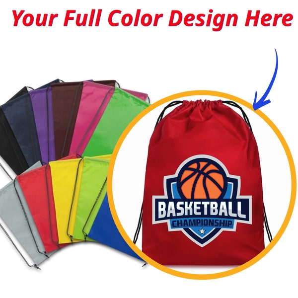 12 ct Full Color Drawstring Nylon Tote Bag | Logo Bags, Promotional Tote Bag, Personalized Tote Bag, Sports Bag, Bulk Bags