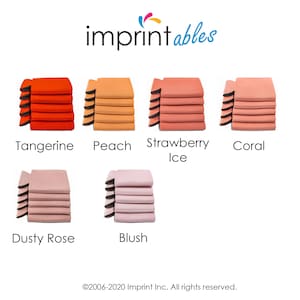Puede incluir: Seis pilas de enfriadores de latas de neopreno de colores en varios tonos de naranja, rosa y rojo. Los colores est&aacute;n etiquetados como Tangerine, Peach, Strawberry Ice, Coral, Dusty Rose y Blush.