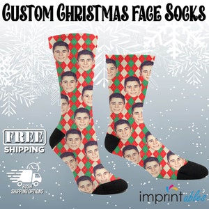 Custom Christmas Face Socks - Argyle Pattern | Add A Face to These Unique One of a Kind Socks | GAG Gift, Stocking Stuffer, Christmas Gift
