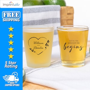 Wedding Shot Glasses with Your Names - 1.75 oz Clear & Frosted, Personalized Wedding ShotGlasses, Custom Wedding Favors (SG21)