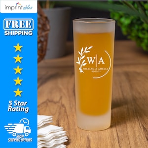Custom Wedding Shot Glass W/ Your Initials- 2oz Shooters | Clear & Frosted, Personalized Wedding ShotGlasses, Custom Wedding Favors - SG31